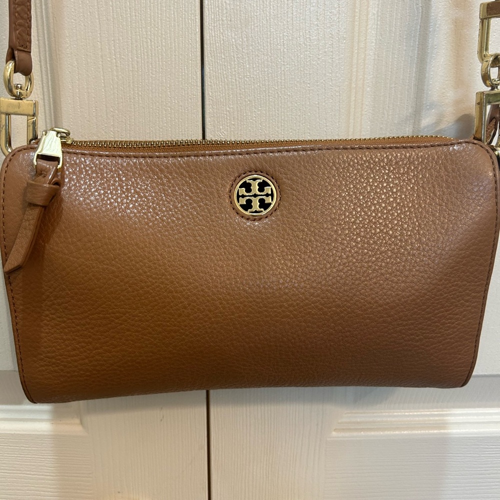 Tory Burch Brown Pebbled Leather Crossbody Bag